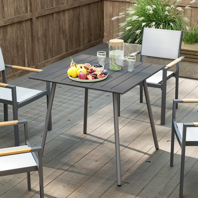 Gartentisch Outdoor-Esstisch | Lamellen-Design & Stahl | Grau
