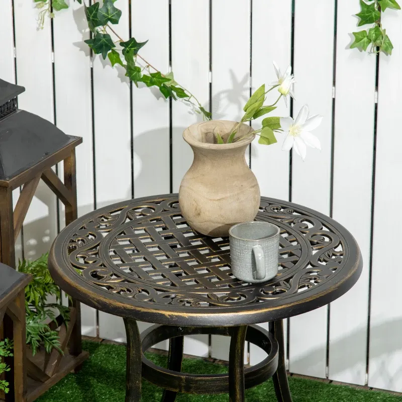 Vintage Beistelltisch Garten rund | Gussaluminium & wetterfest | Bronze