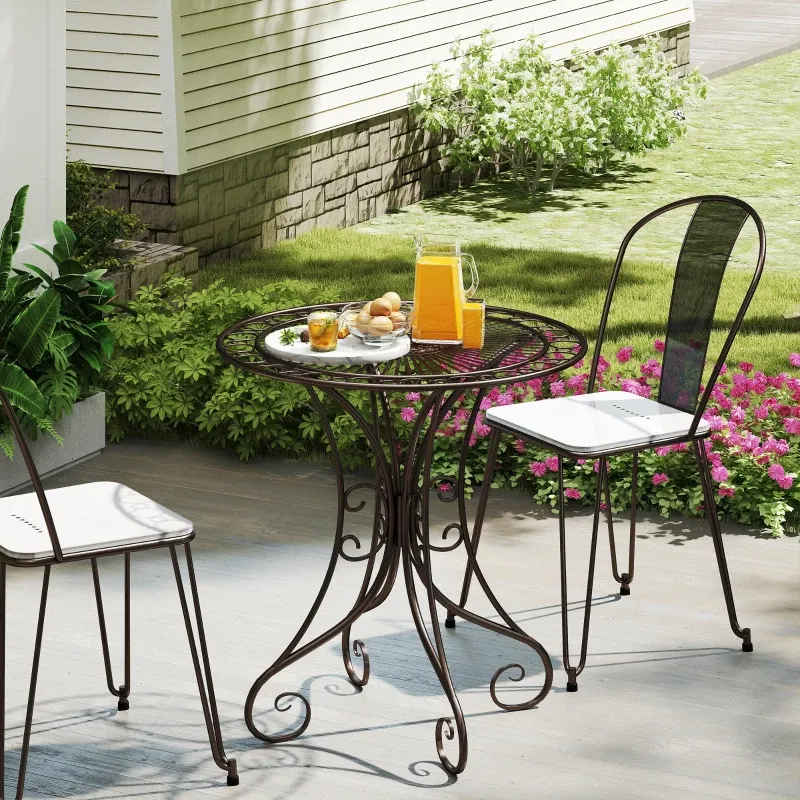 Gartentisch rund Ø 85 cm | Metallrahmen & Retro-Stil | Braun