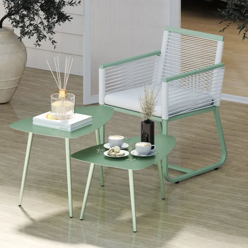Garten-Couchtische 2er-Set | Nesting-Beistelltische & Stahl | Hellgrün
