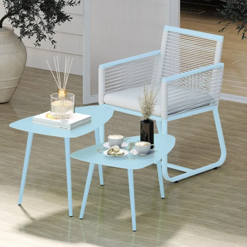 Garten-Couchtische 2er-Set | Nesting-Beistelltische & Stahl | Hellblau