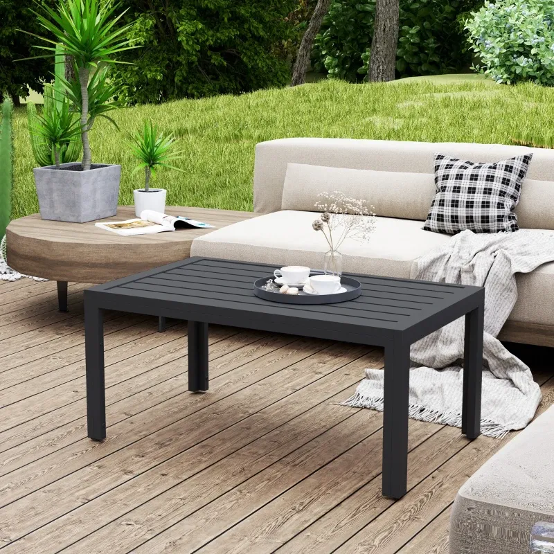 Beistelltisch Balkontisch rechteckig | Stahl & Lamellendesign | Grau