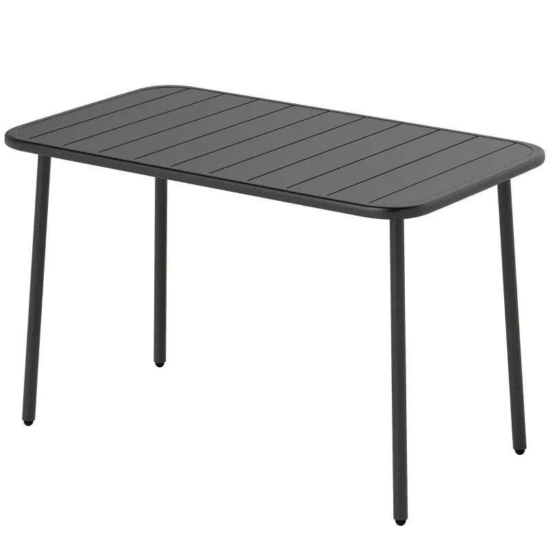 Garten-Esstisch rechteckig | Latten-Tischplatte &amp; Stahl | Grau