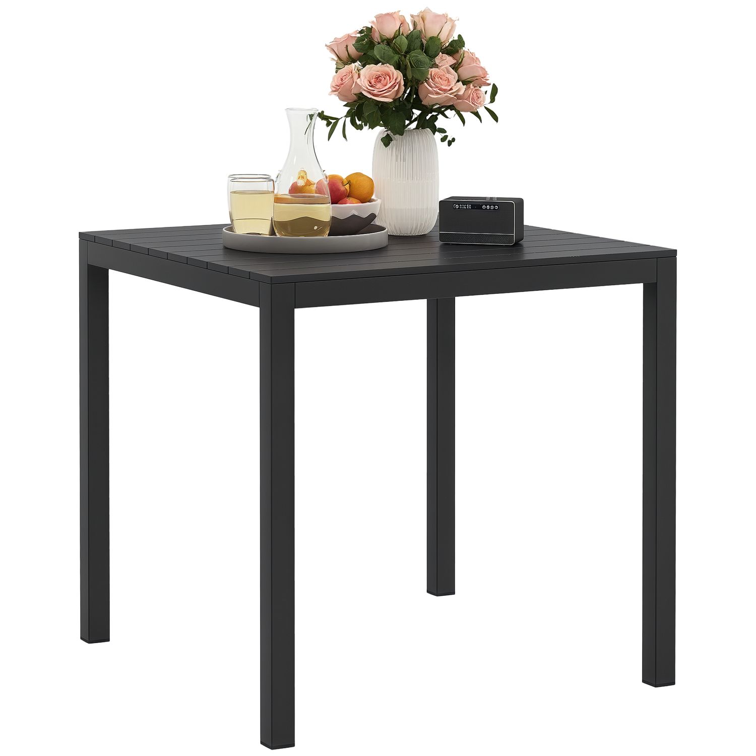 Gartentisch / Esstisch Aluminium 73x73 cm | Holzoptik &amp; wetterfest | Schwarz