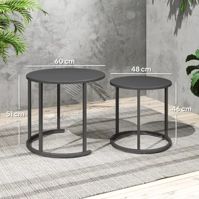 Beistelltisch, Gartentisch 2er Set stapelbar | Rund & Metall | Dunkelgrau