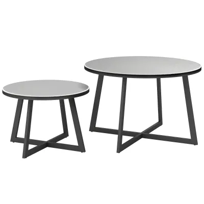 Beistelltisch, Gartentisch 2er Set stapelbar | Glasplatte & X-Beine | Schwarz+Grau Beistelltisch, Gartentisch 2er Set stapelbar | Glasplatte & X-Beine | Schwarz+Grau