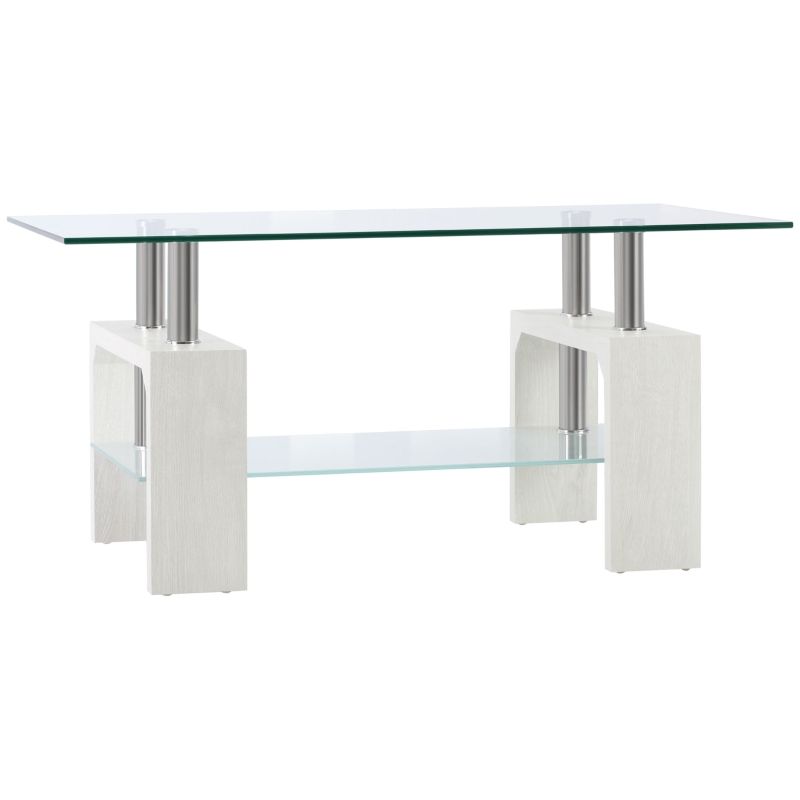 Couchtisch modern | 2 Ebenen Glas &amp; Holz | Weiss