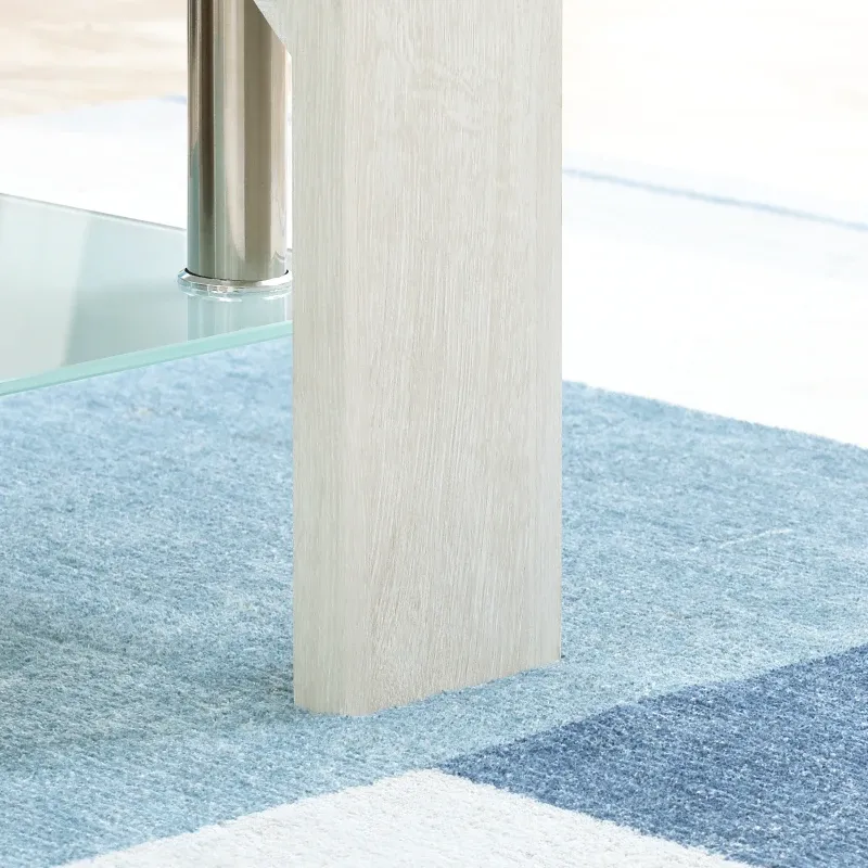 Couchtisch modern | 2 Ebenen Glas & Holz | Weiss