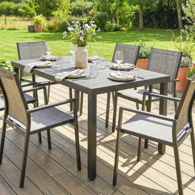 Garten-Esstisch 6 Personen | Lattenplatte &amp; Stahl | Grau
