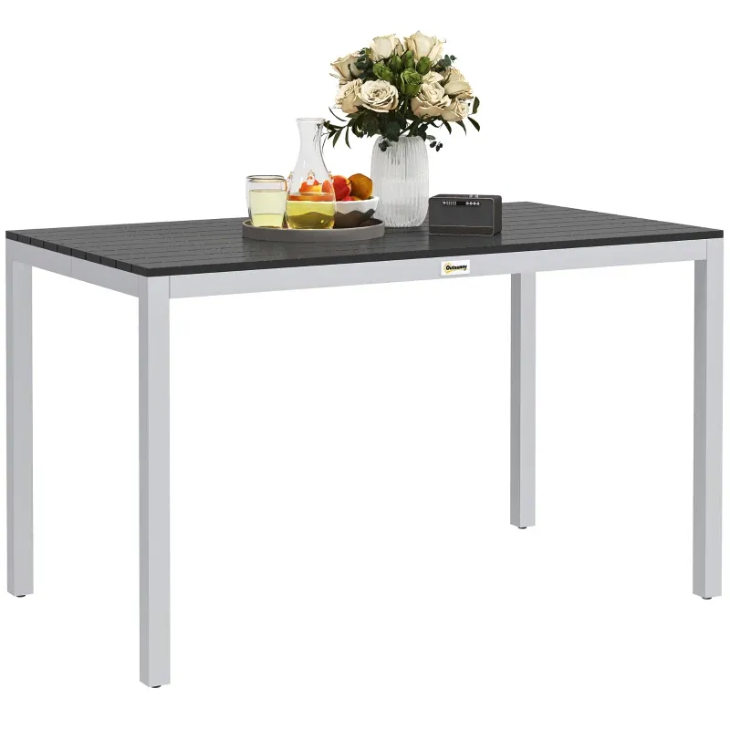 Gartentisch Esstisch Aluminium | Holzoptik &amp; wetterfest | Schwarz