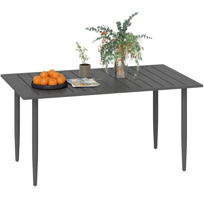 ​Gartentisch, Esstisch 150x90cm | Schirmloch &amp; Latten-Design | Schwarz