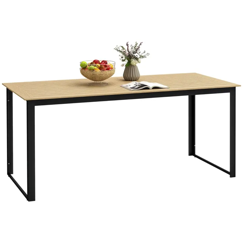 Gartentisch Esstisch Metall | Holzoptik &amp; Latten-Design | Schwarz