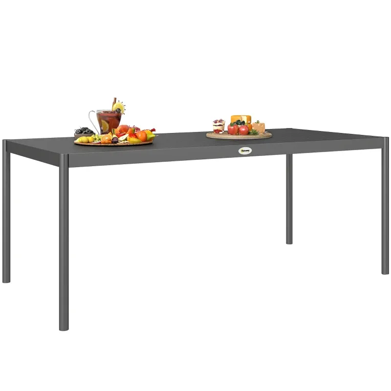 Garten-Esstisch 8 Personen | Lamellen-Tischplatte &amp; Stahl | Dunkelgrau