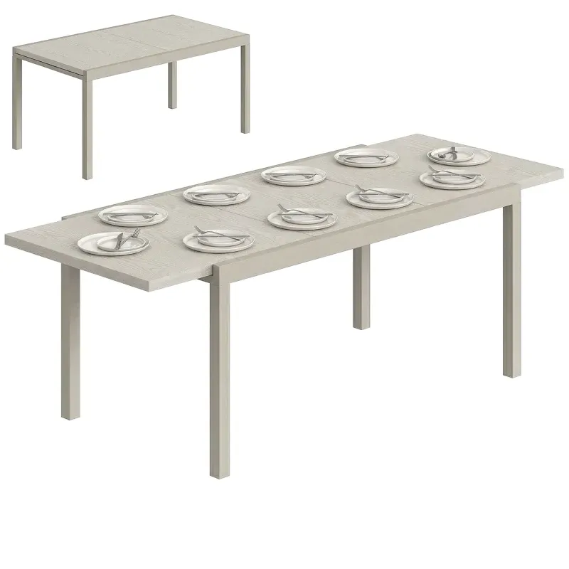 Garten-Esstisch Ausziehbar | Aluminium &amp; Holzoptik | Hellgrau