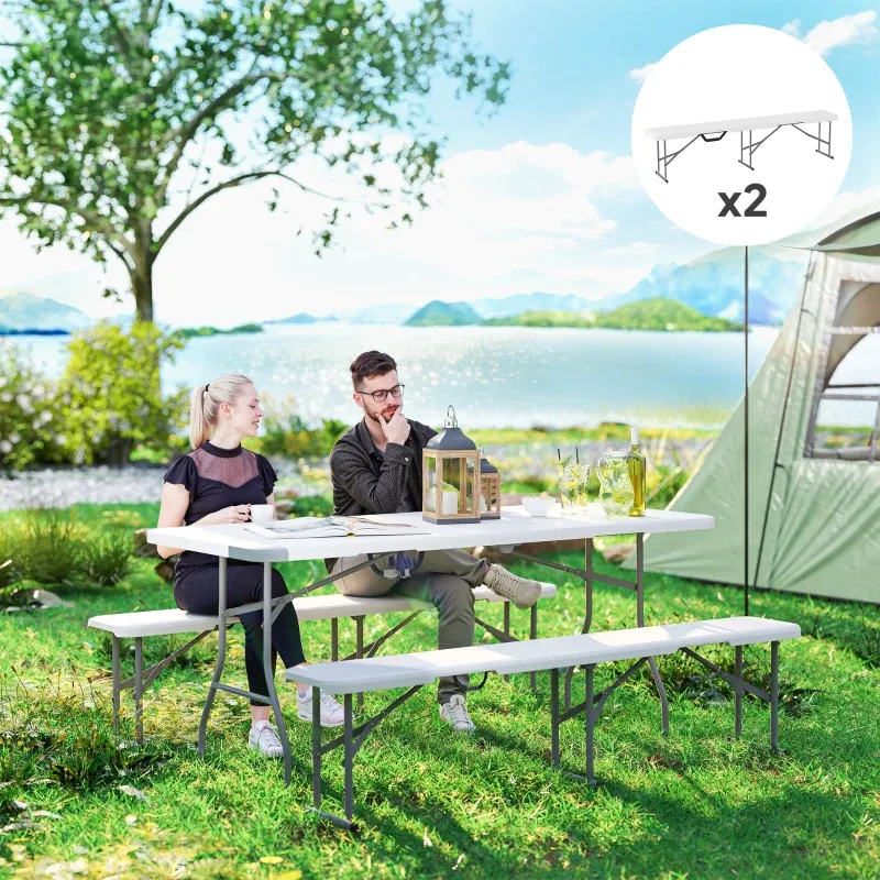 Campingbank Biergartenbank | Kunststoff & 240 kg Belastbarkeit | Weiss