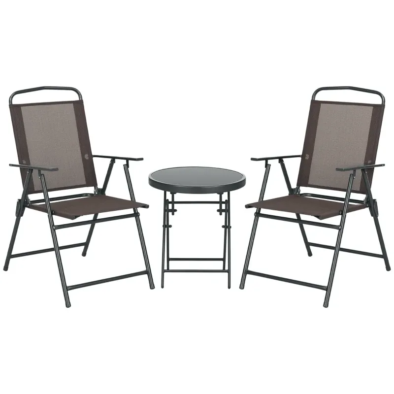 Bistro-Gartenmöbel Set 3-teilig | Klappbar &amp; Glastisch | Braun