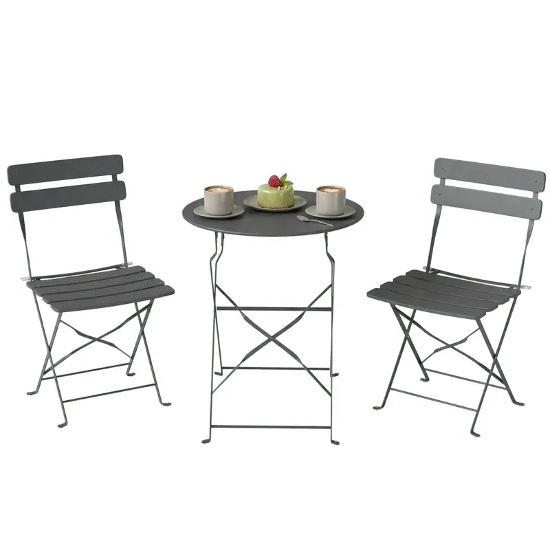 Bistro-Set 3-teilig | Klappbar &amp; doppelter Rostschutz | Grau