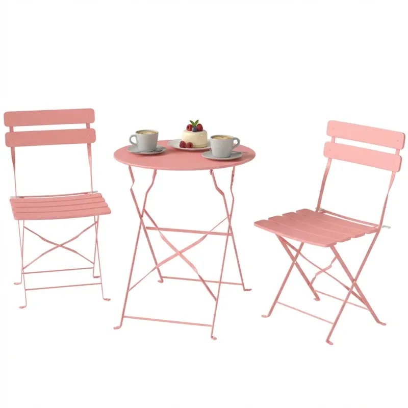 Bistrot-Set Balkon/Garten 3-teilig | Klappbare Lattenstühle &amp; Tisch | Rosa