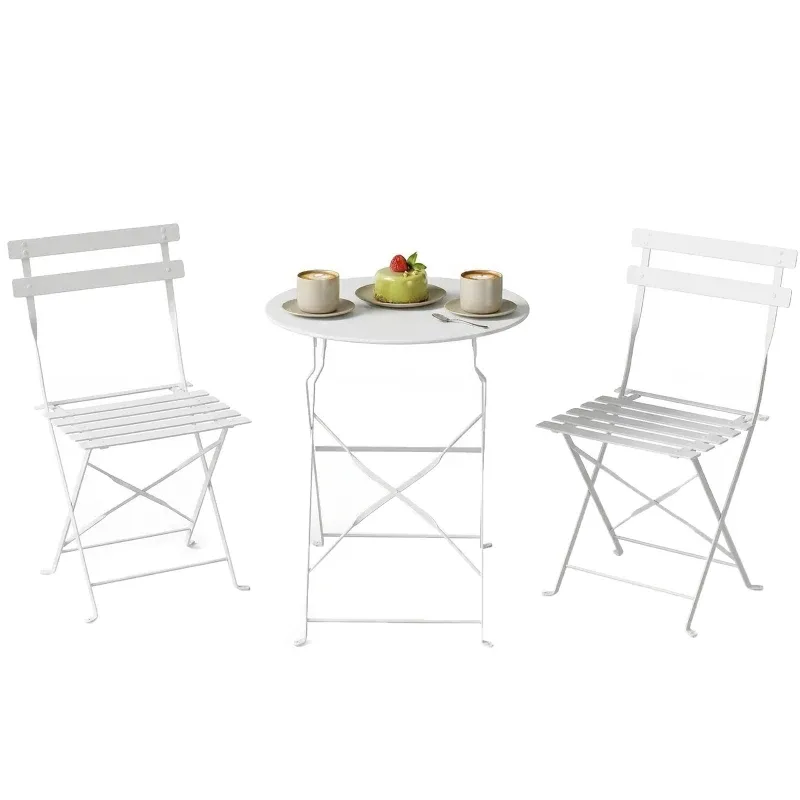 Bistro-Set klappbar | Gartenmöbel mit Tisch und 2 Stühlen | Weiss