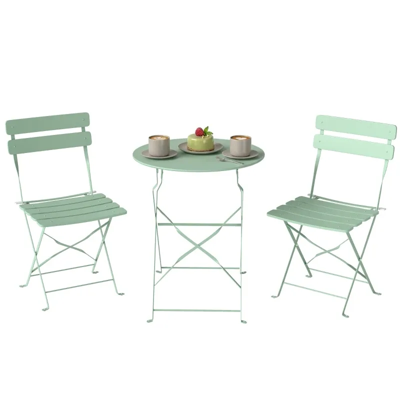 Bistrot-Set Balkon/Garten 3-teilig | Klappbare Lattenstühle &amp; Tisch | grün