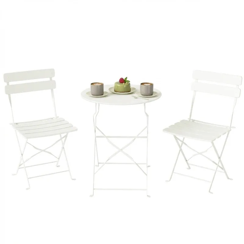 Bistrot-Set Balkon/Garten 3-teilig | Klappbare Lattenstühle &amp; Tisch | weiss