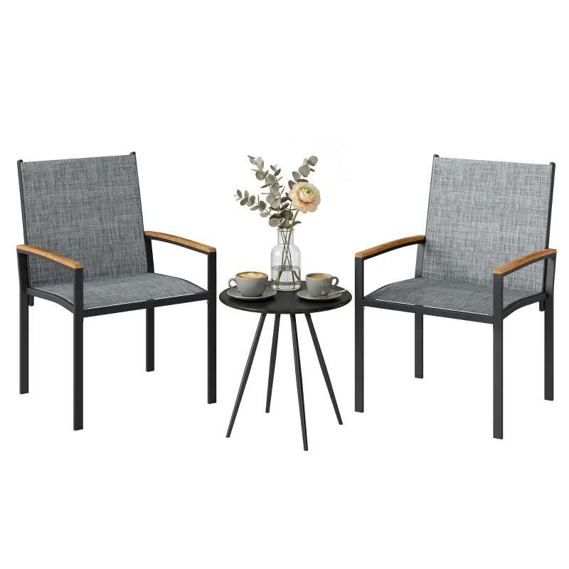 Balkon-Garten-Set 3-teilig | Stühle mit Textileinsatz &amp; Tisch | Mischgrau