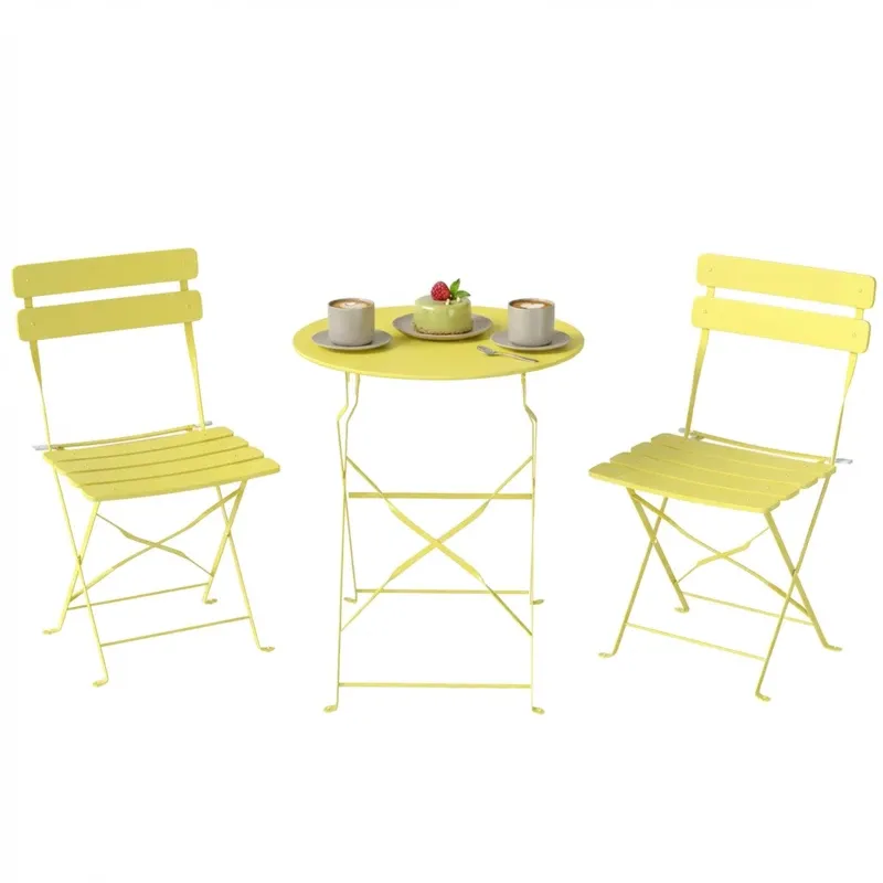 Bistrot-Set Balkon/Garten 3-teilig | Klappbare Lattenstühle &amp; Tisch | Gelb