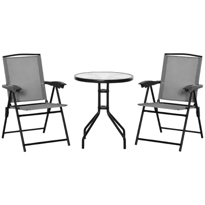 Rattan-Gartenmöbel-Set 3-teilig | Kunststoffrattan-Stühle &amp; Glastisch | Grau