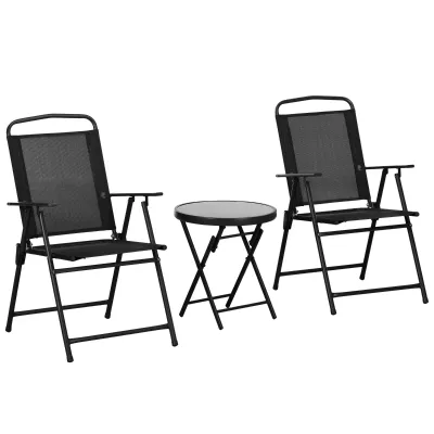 Balkon / Bistro-Set 3-teilig | Klappbar & Glastisch | Schwarz Balkon / Bistro-Set 3-teilig | Klappbar & Glastisch | Schwarz