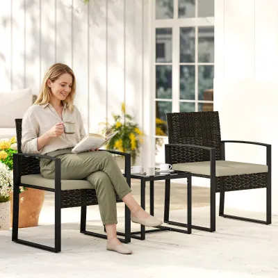Garten-Set Polyrattan 2 Personen | Gartentisch & Stühle | Braun