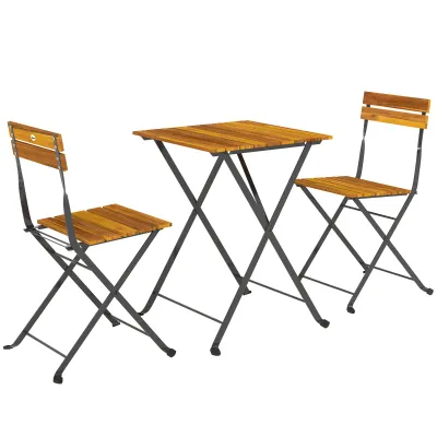 Gartenbistro-Set 3-teilig | Akazienholz & Stahl | Naturholzoptik Gartenbistro-Set 3-teilig | Akazienholz & Stahl | Naturholzoptik