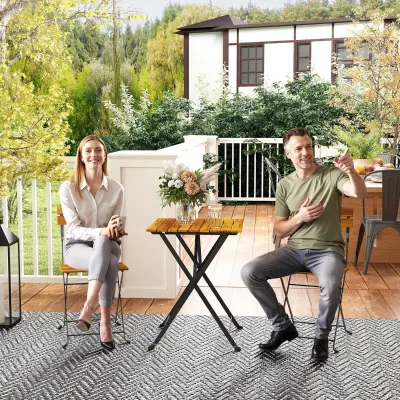 Gartenbistro-Set 3-teilig | Akazienholz & Stahl | Naturholzoptik