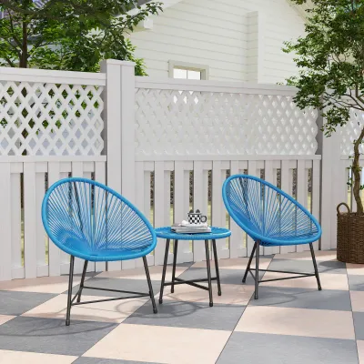 Gartenmöbel-Set 2 Personen | Kunststoffrattan & Glastisch | Blau
