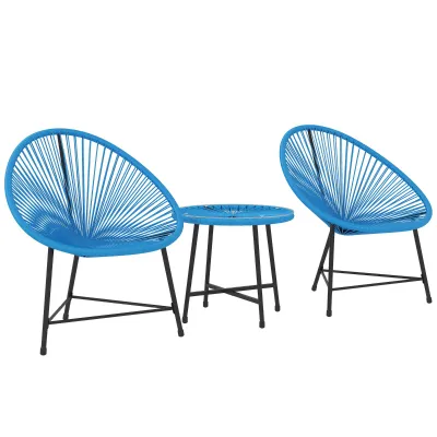 Gartenmöbel-Set 2 Personen | Kunststoffrattan &amp; Glastisch | Blau