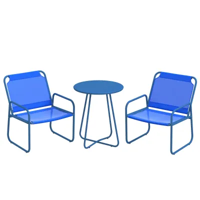 Gartenmöbelset 3-teilig | 2 Sessel &amp; runder Tisch | Marineblau