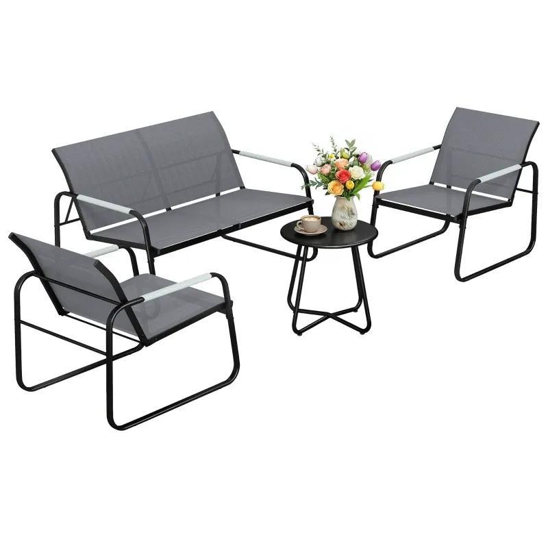 Gartenmöbel Set Sitzgruppe für 4 Personen | 2er Sofa &amp; 2 Sessel | Grau