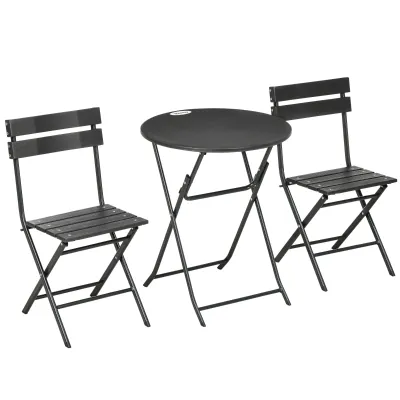 Gartenmöbel Set 3-teilig | Klappbare Stühle & Tisch aus HDPE | Dunkelgrau Gartenmöbel Set 3-teilig | Klappbare Stühle & Tisch aus HDPE | Dunkelgrau