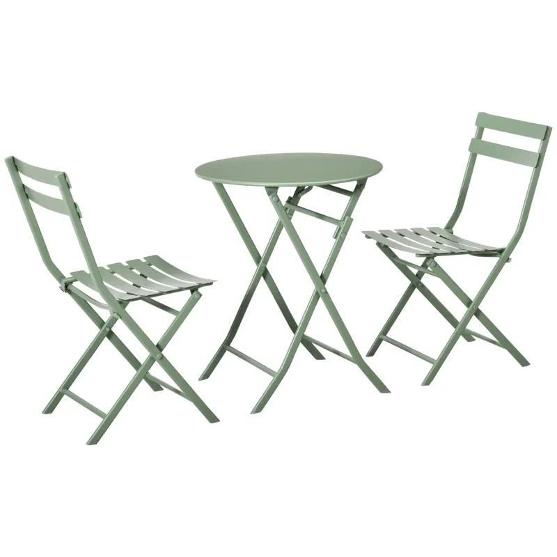 Gartenmöbel-Set 2 Personen | Klappbarer Bistrotisch &amp; Stühle | Grün