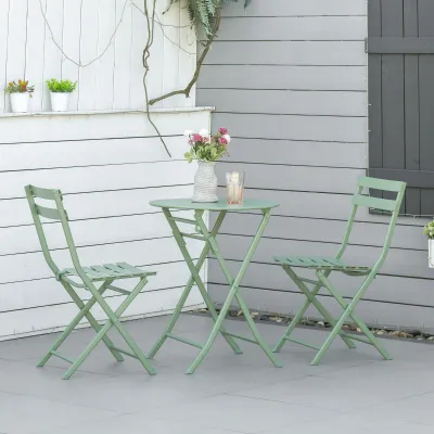 Gartenmöbel-Set 2 Personen | Klappbarer Bistrotisch &amp; Stühle | Grün