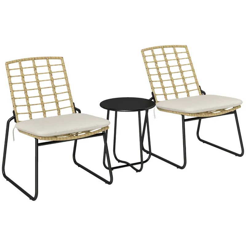 Gartenmöbel-Set 3-teilig | Rattan-Stühle &amp; Metallplatte | Beige &amp; Braun