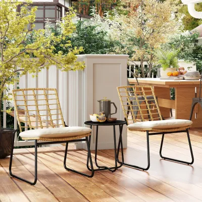 Gartenmöbel-Set 3-teilig | Rattan-Stühle & Metallplatte | Beige & Braun