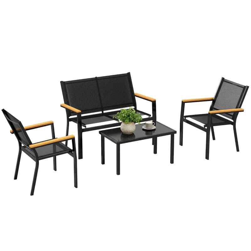 Gartenmöbel Set Sitzgruppe 4 Personen | 2er Sofa &amp; Sessel | Schwarz