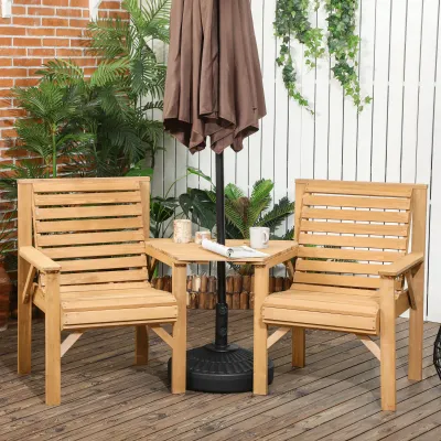 Bistro / Balkon-Set 3-teilig | Holz & Lamellendesign | Braun