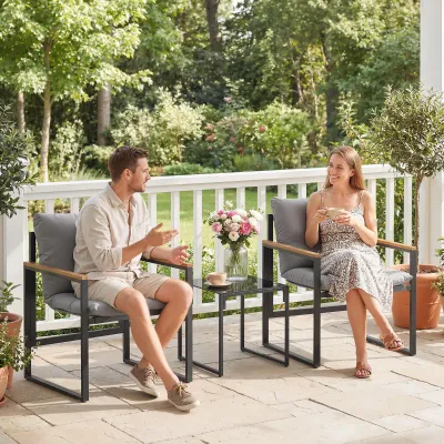 Gartenmöbel-Set 2 Personen | Sessel & Beistelltisch | Grau