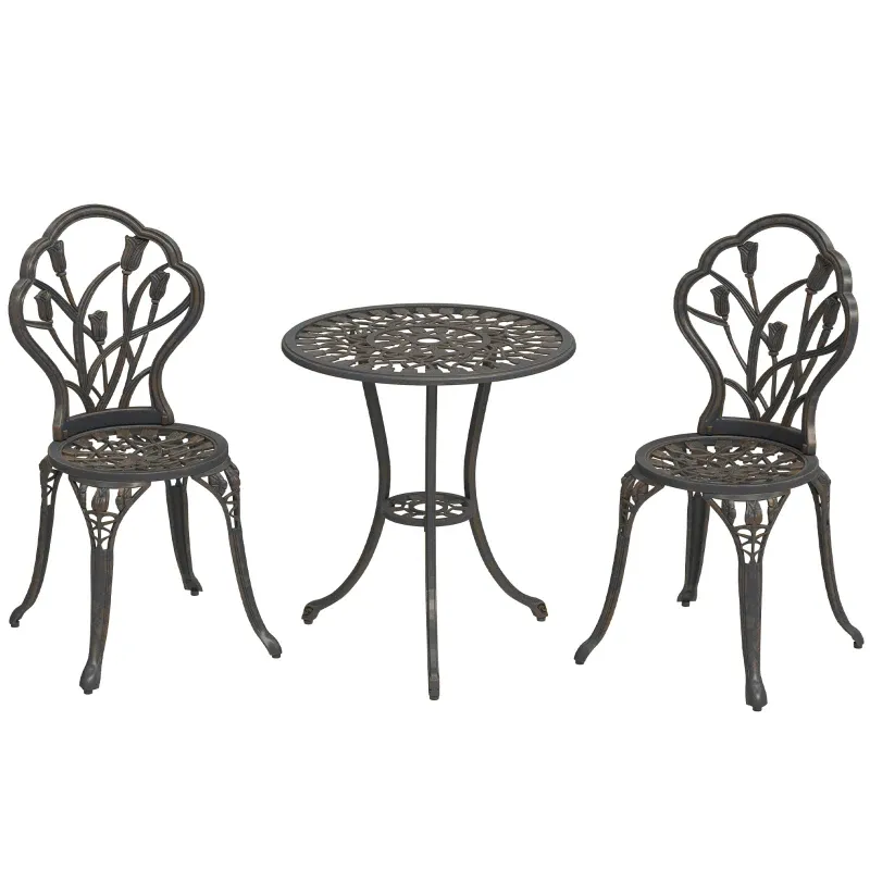 Bistro-Set 3-teilig | Gartenstühle &amp; Beistelltisch mit Schirmloch | Bronze