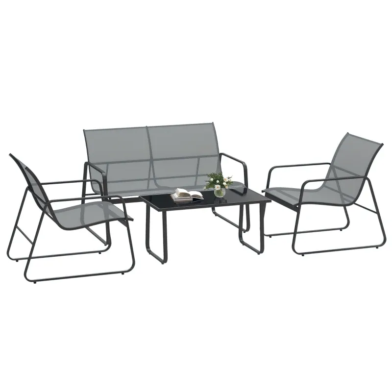 Garten-Loungeset 4-teilig | Bank, 2 Stühle &amp; Kaffeetisch | Hellgrau
