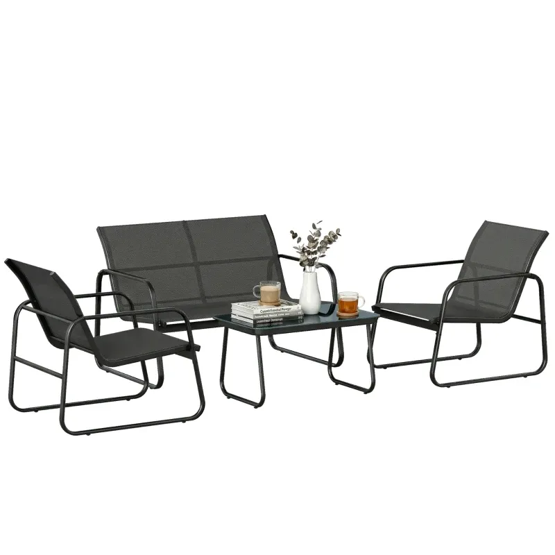 Gartenmöbel-Set 4-teilig | 2-Sitzer-Sofa, 2 Sessel &amp; Glastisch | Dunkelgrau