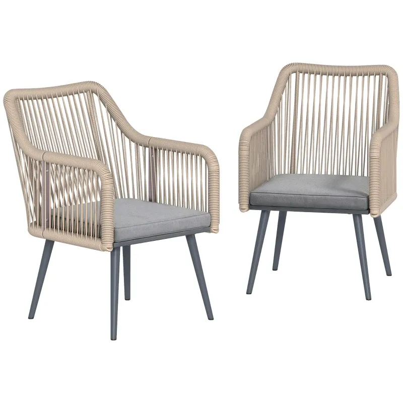 Gartenstuhl 2er Set wetterfest | Armlehne &amp; Sitzkissen | Hellgrau