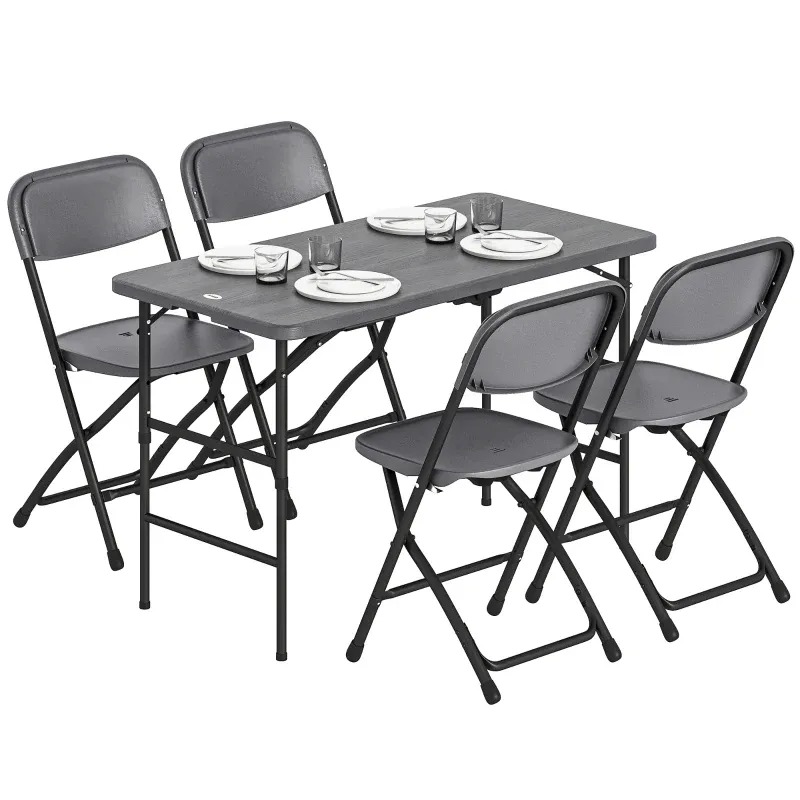 Garten-Set höhenverstellbarer Klapptisch &amp; 4 Stühle | Grau