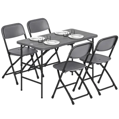 Garten-Set höhenverstellbarer Klapptisch &amp; 4 Stühle | Grau